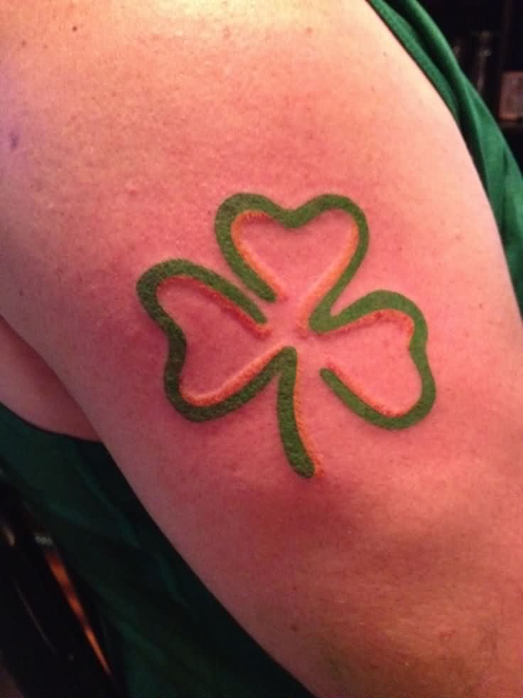 Green Shamrock Outline Tattoo On Half Sleeve