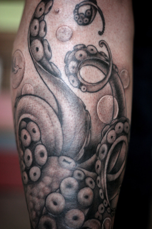 Grey And Black Octopus Tattoo
