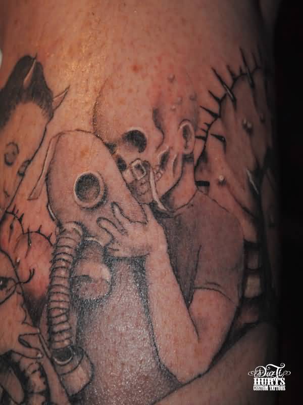 Grey Ink Monster Worm Tattoo