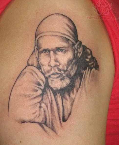 Grey Ink Sai Baba Tattoo