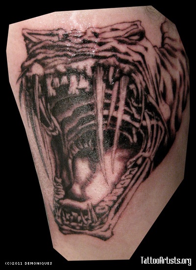 Grey Ink Scary Worm Tattoo