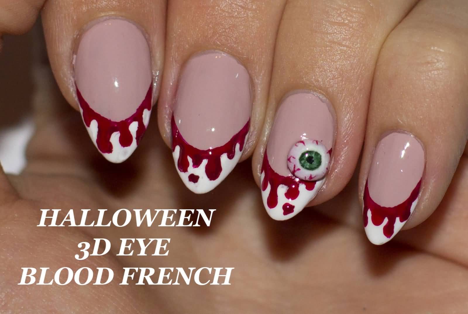 Halloween 3D Eye Blood French Tip Nail Art