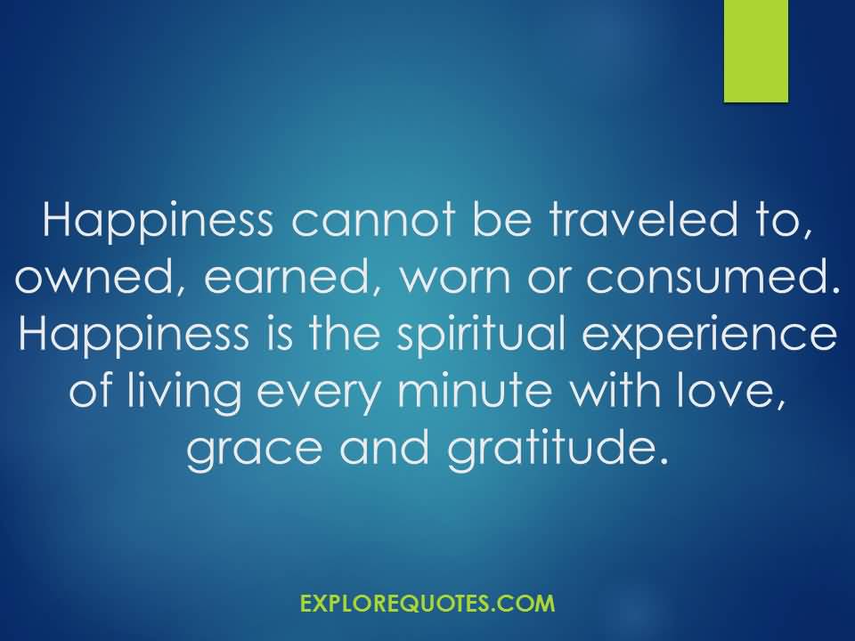 Happiness cannot be traveled to, owned, earned, worn or consumed. Happiness is the spiritual experience of living every minute with love, grace, and gratitude ...