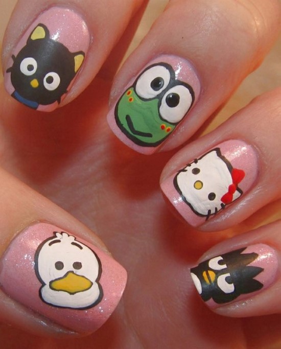 Hello Kitty And Other Cartoons Nail Art