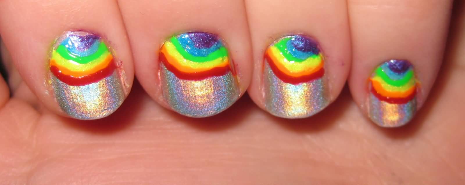 Hologram With Rainbow Design Nail Art