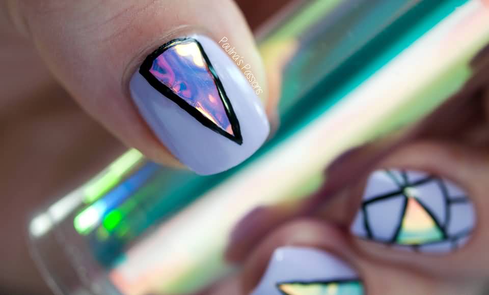 9. Black and Silver Holographic Nail Art with Pink Details - wide 7