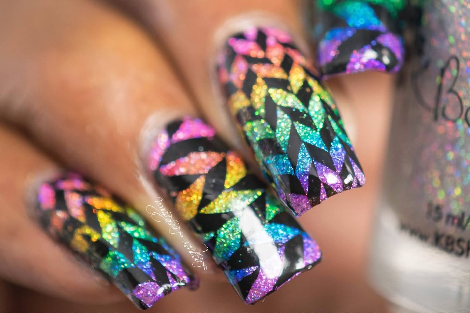 Holographic Rainbow Nail Art Design Idea