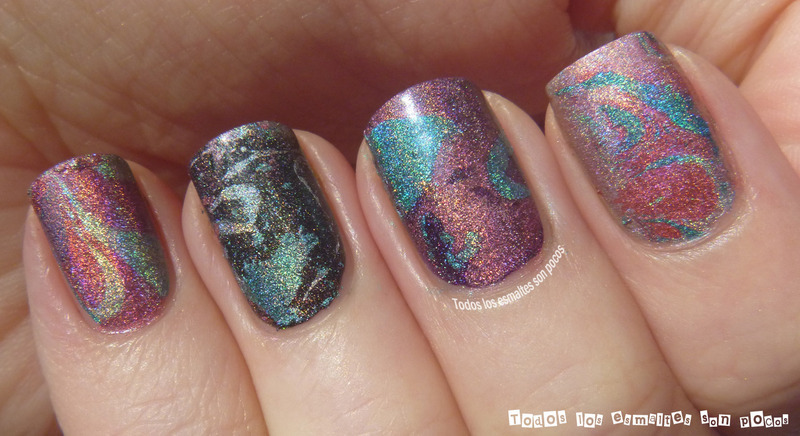 Holographic Water Marble Nail Art Design Idea