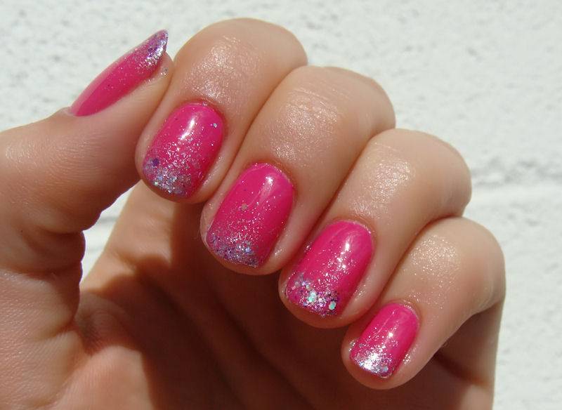 Hot Pink Nails With Glitter Nail Design Idea