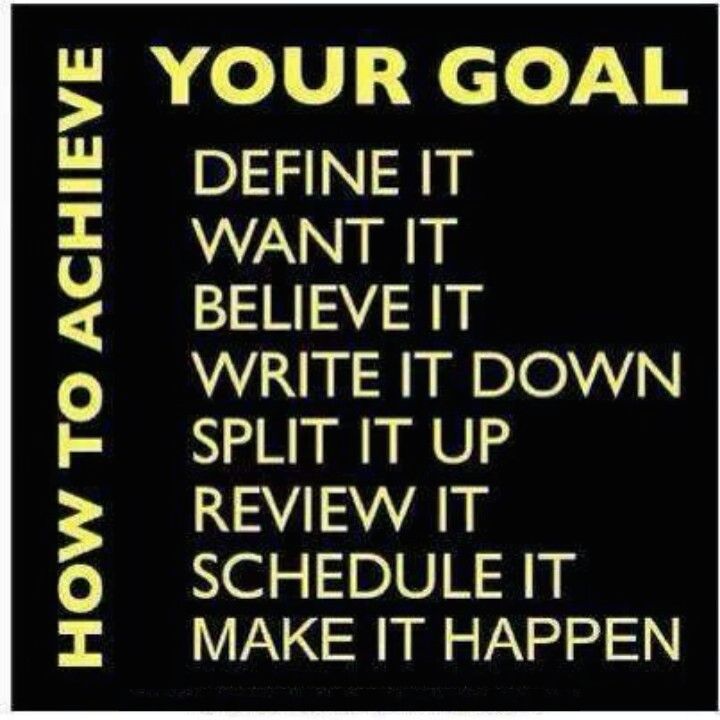 How To Achieve Your Goal Define It Want It Believe It Write It Down Split It Up Review It Schedule It Make It Happen