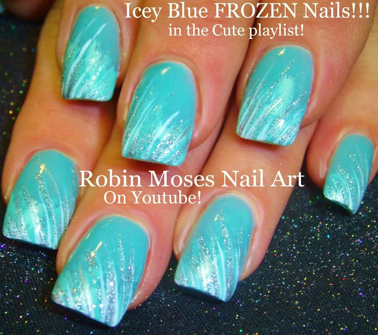 Icy Blue Frozen Nails Design Idea