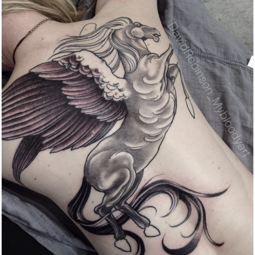 Impressive Flying Pegasus Tattoo On Full Back