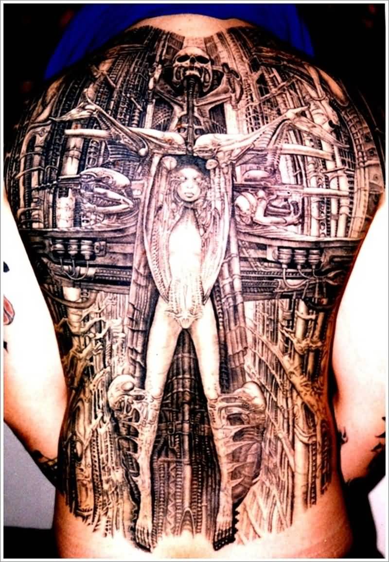Incredible Large Mechanical Tattoo On Full Back