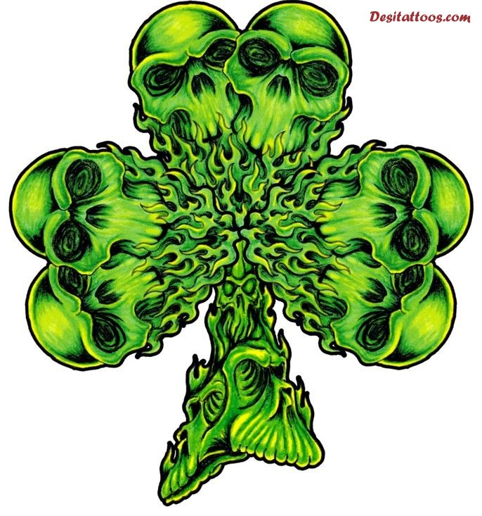 Incredible Skulls Style Shamrock Leaf Tattoo Sample