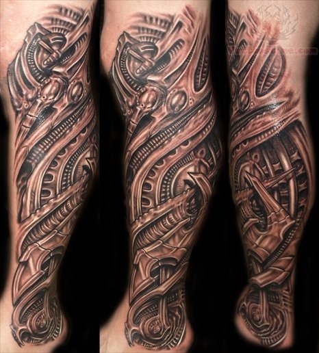 Inspiring Grey Ink Mechanical Tattoo