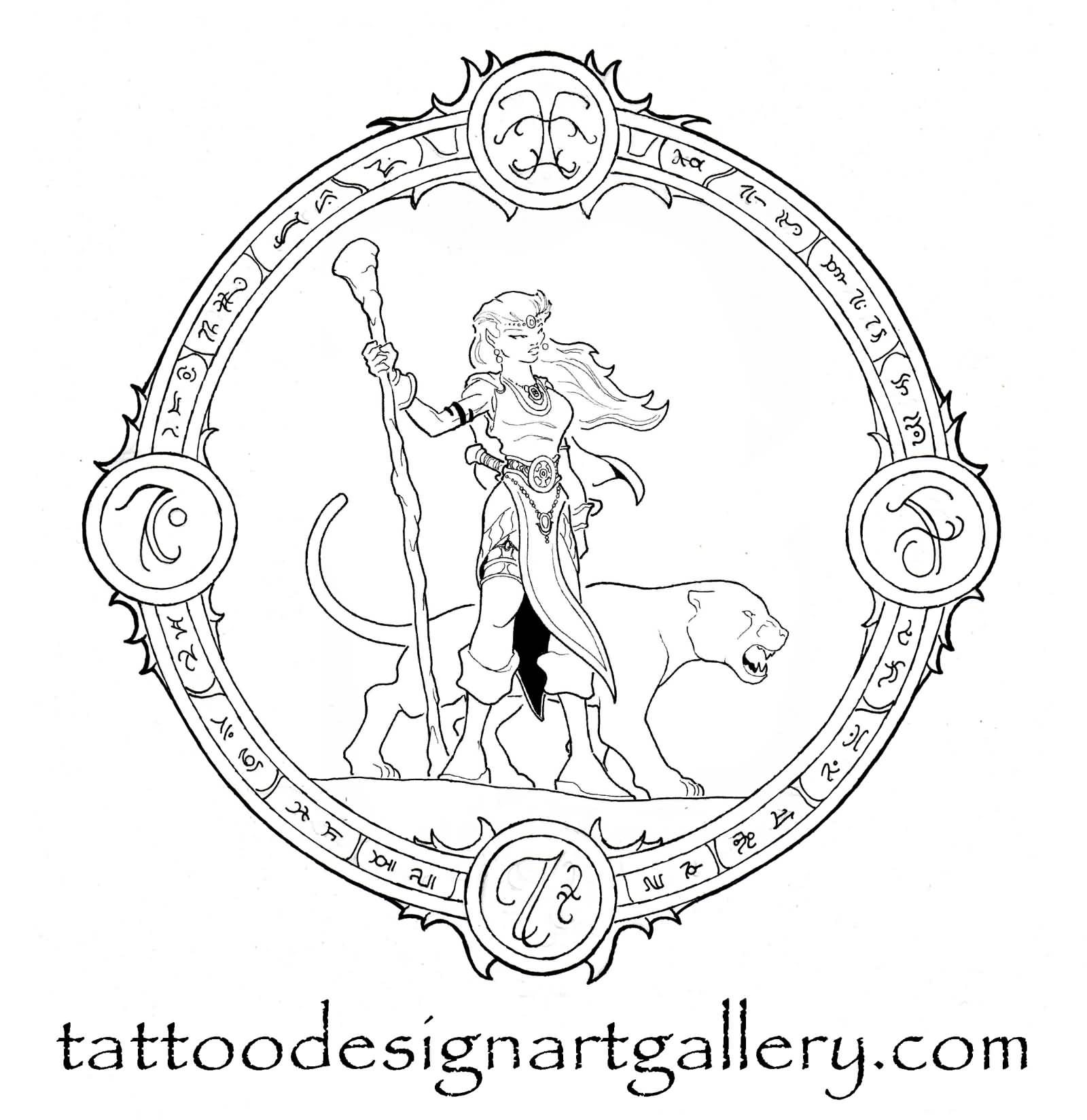 Inspiring Puma And Witch Elf Tattoo Design By Witchcraft Tattoo