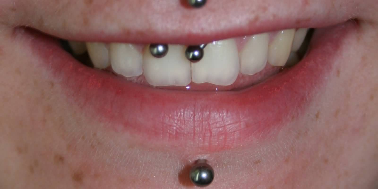Labret And Frenulum Piercing With Circular Barbell