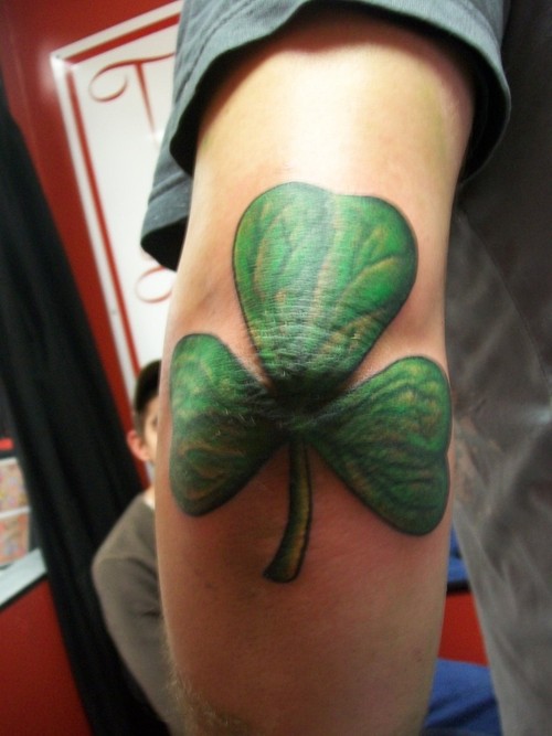Large Green Shamrock Tattoo On Triceps