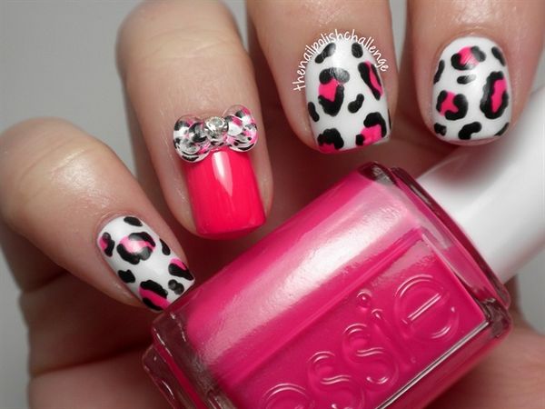 Leopard Print And 3D Bow Nail Art