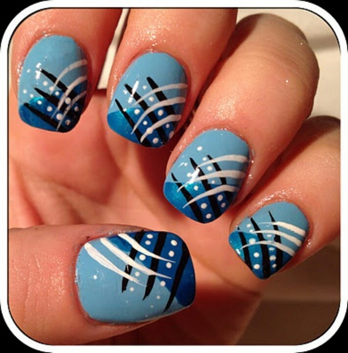 Light Blue And White Stripes Design Nail Art