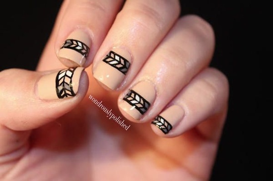 Light Brown Nails With Tribal Nail Art Design