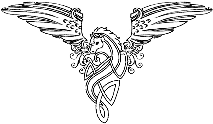Lovely Celtic Pegasus Tattoo Stencil