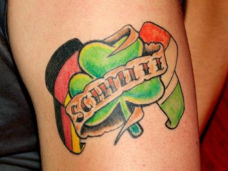 Lovely Country Flags With Shamrock Leaf Tattoo
