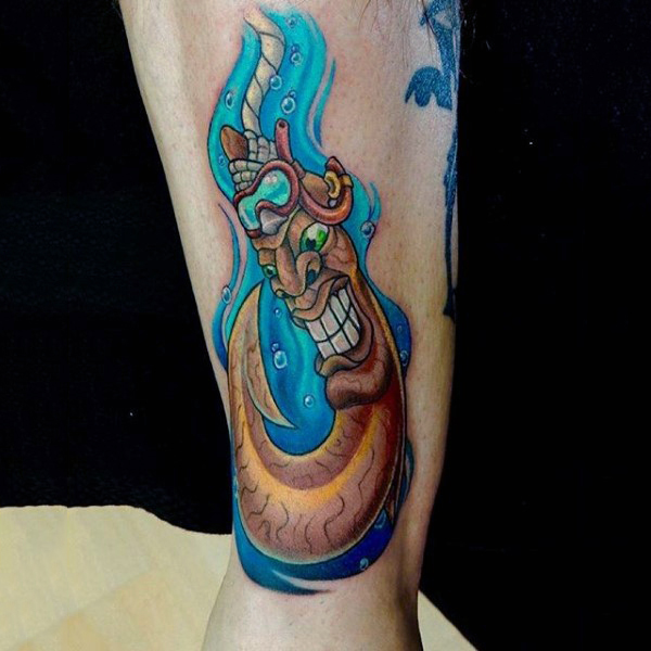 Lovely Fish Hook Cartoon Style Colorful Tattoo