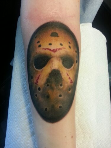 Lovely Jason Mask Tattoo On Forearm