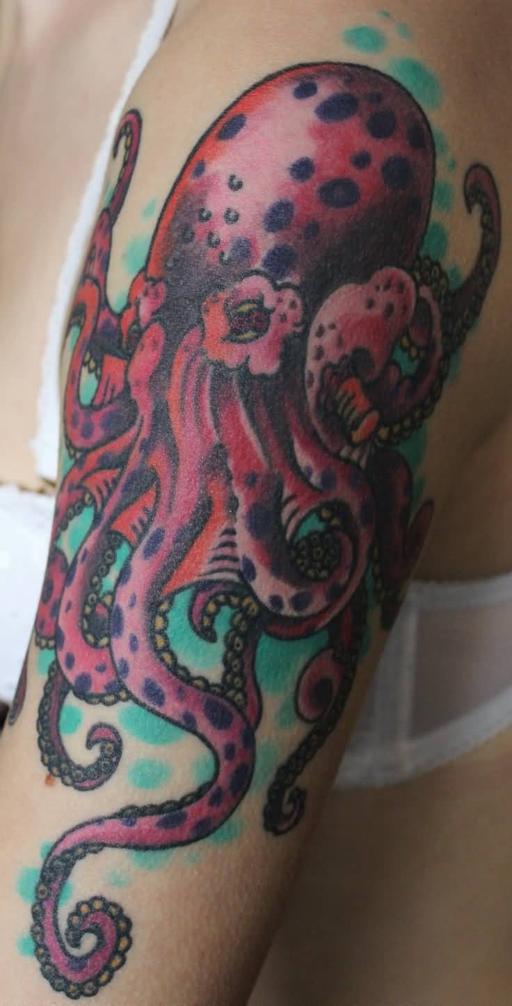 Lovely Octopus Sea Creature Tattoo On Half Sleeve