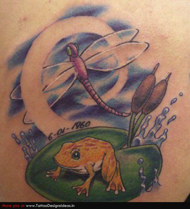 Lovely Reptile Frog With Dragonfly Tattoo