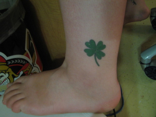 Lovely Small Four Leaf Shamrock Ankle Tattoo