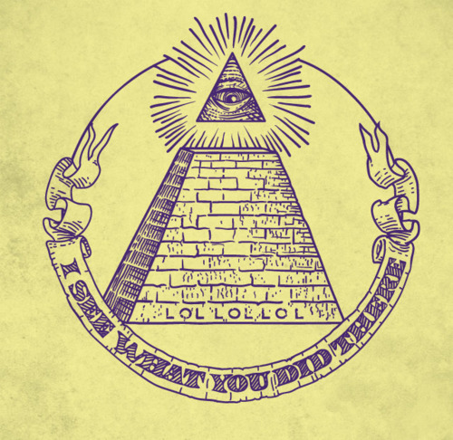 Lovely Triangle Eye On Pyramid With Banner Tattoo Design