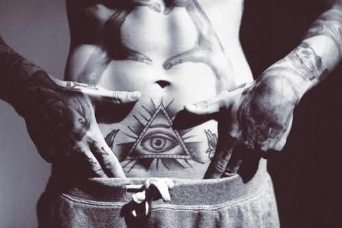 Lovely Triangle Eye Tattoo On Stomach