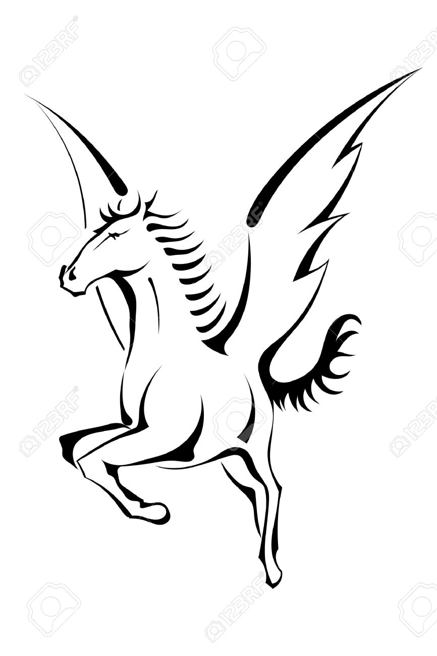 Lovely Tribal Flying Pegasus Tattoo Design