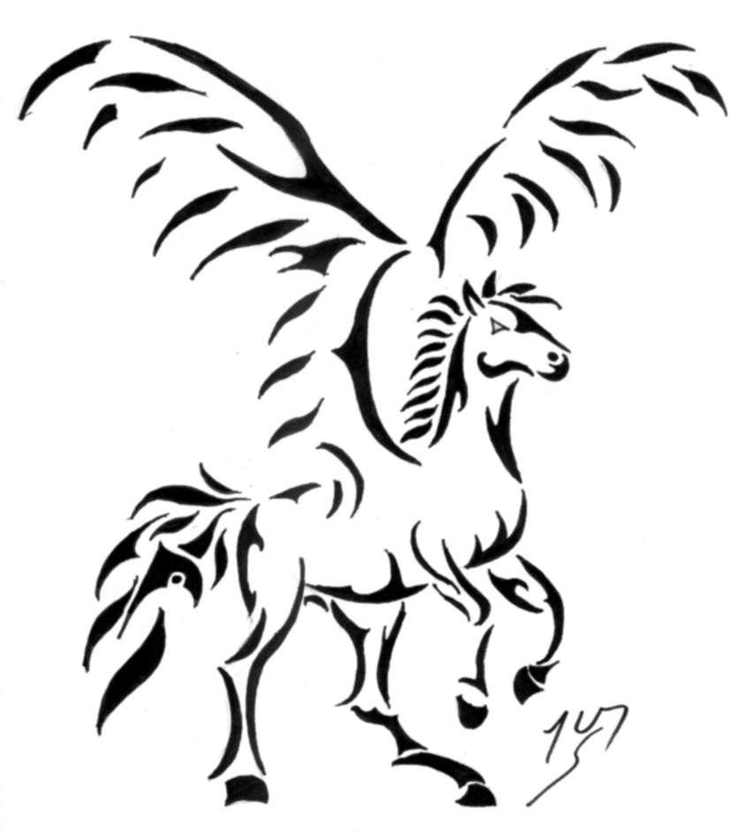 Lovely Tribal Pegasus Tattoo Sample By Sakashima
