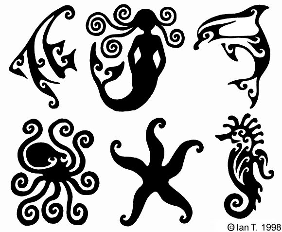 Lovely Tribal Sea Creatures Tattoo Design Set