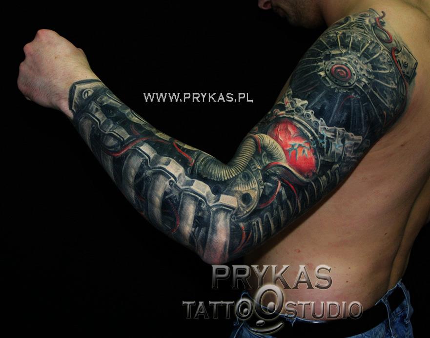 Magnificent Biomechanical Color Tattoo On Left Full Sleeve