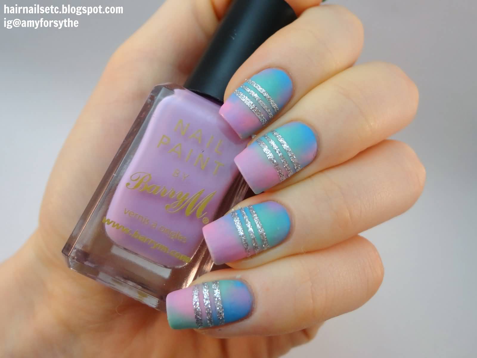 Matte Pastel Ombre Nails With Silver Stripes Nail Art
