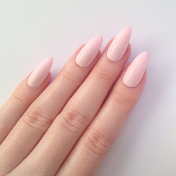Matte Pastel Pink Stiletto Nails Design Idea