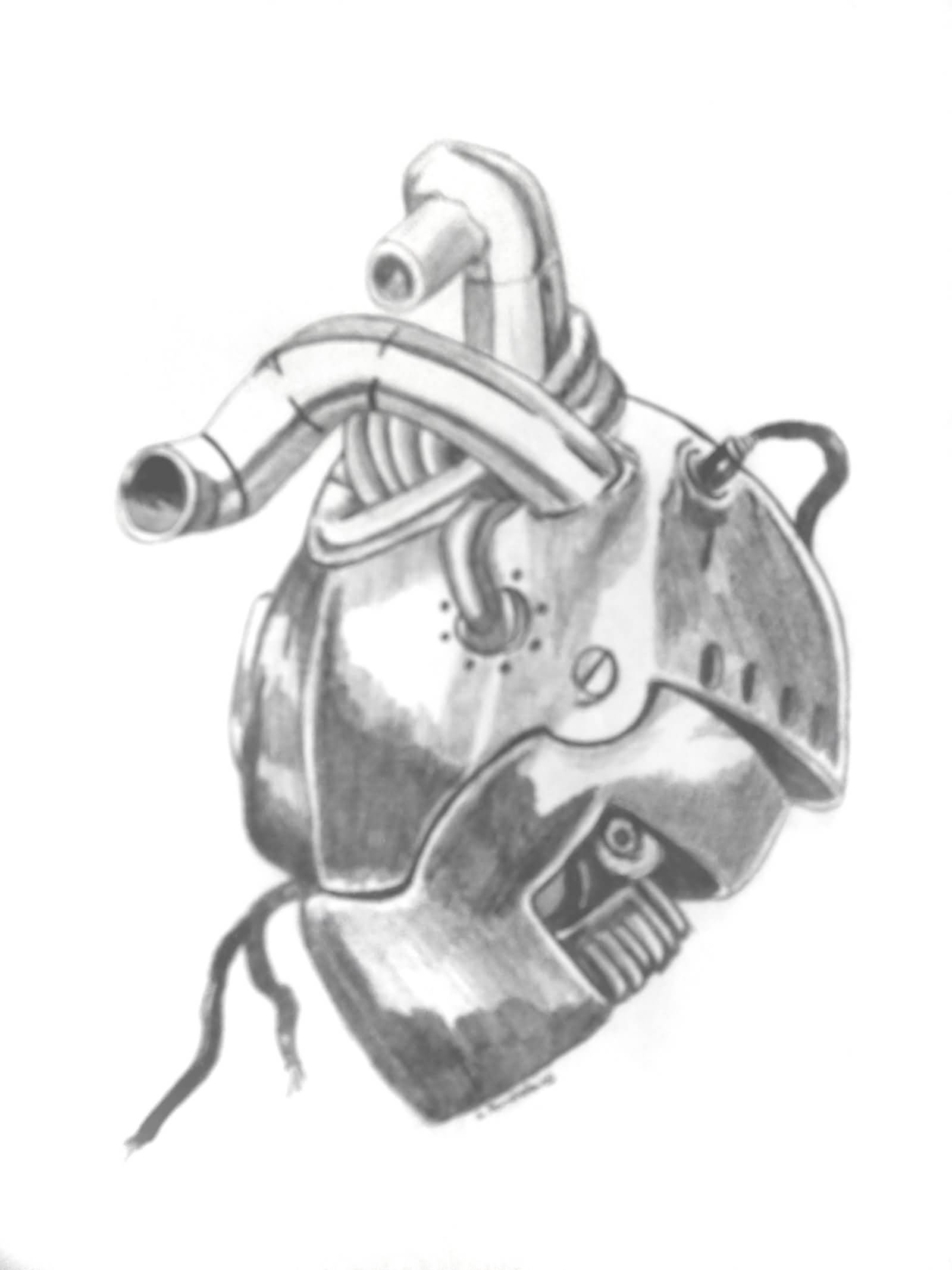 Mechanical Heart Black And White Tattoo Stencil