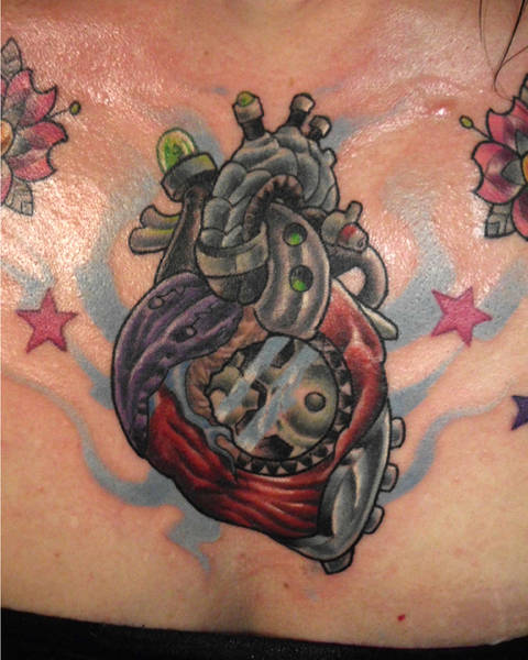 Mechanical Heart Colorful Tattoo