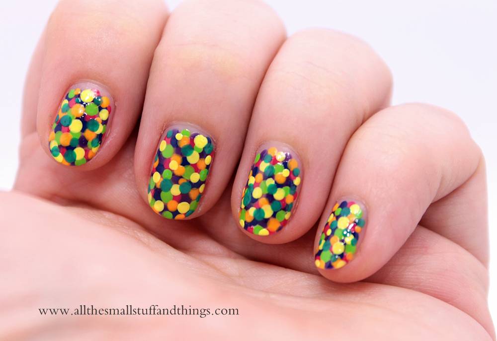 Multicolored Polka Dots Birthday Nail Art Design