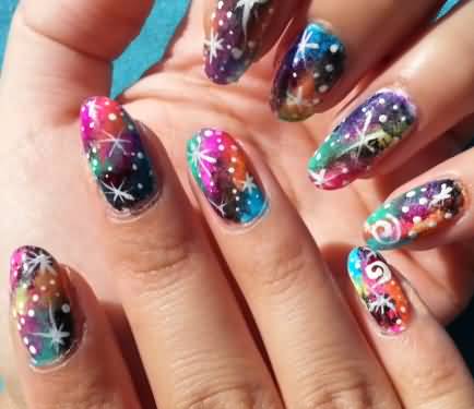 Multicolored Galaxy Nail Art Design Idea