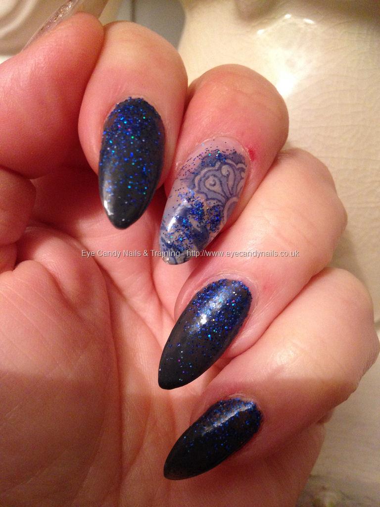 Navy Blue Glitter Nail Art Design Idea