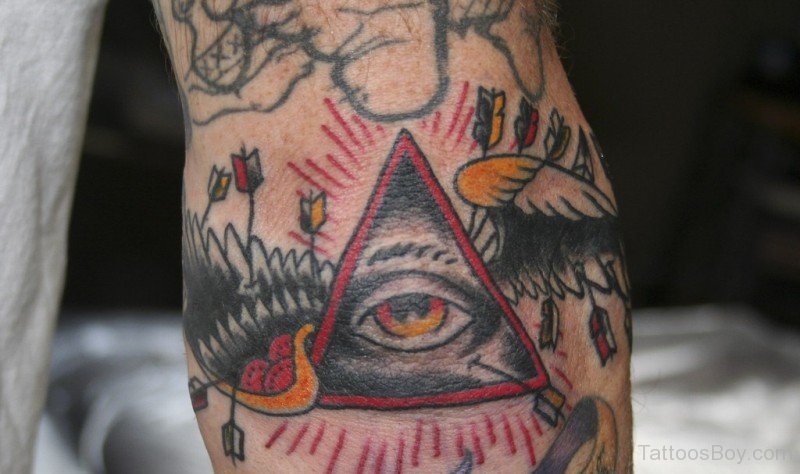 Nice Arrow Ripped Triangle Eye Having Wings Tattoo