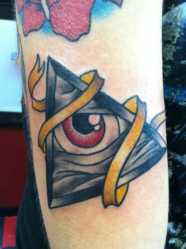 Nice Banner Around Triangle Eye Tattoo