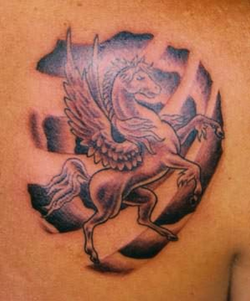 Nice Black And Grey Pegasus Tattoo