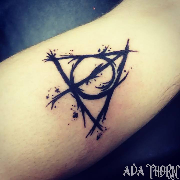 Nice Black Deathly Hallows Tattoo