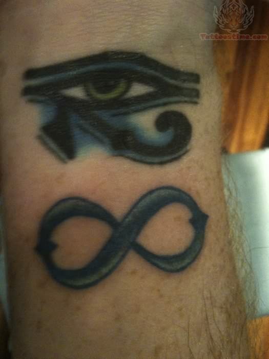 Nice Black Horus Eye With Infinity Design Tattoo